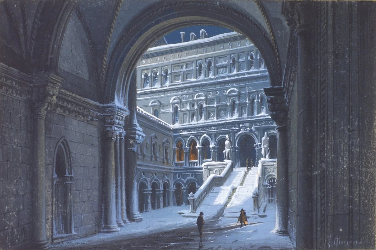 Veduta di Palazzo Ducale e la Scala dei Giganti con la neve, 1848, Gabinetto dei disegni e delle stampe del Museo di Ca’ Rezzonico, Fondazione Musei Civici Venezia
